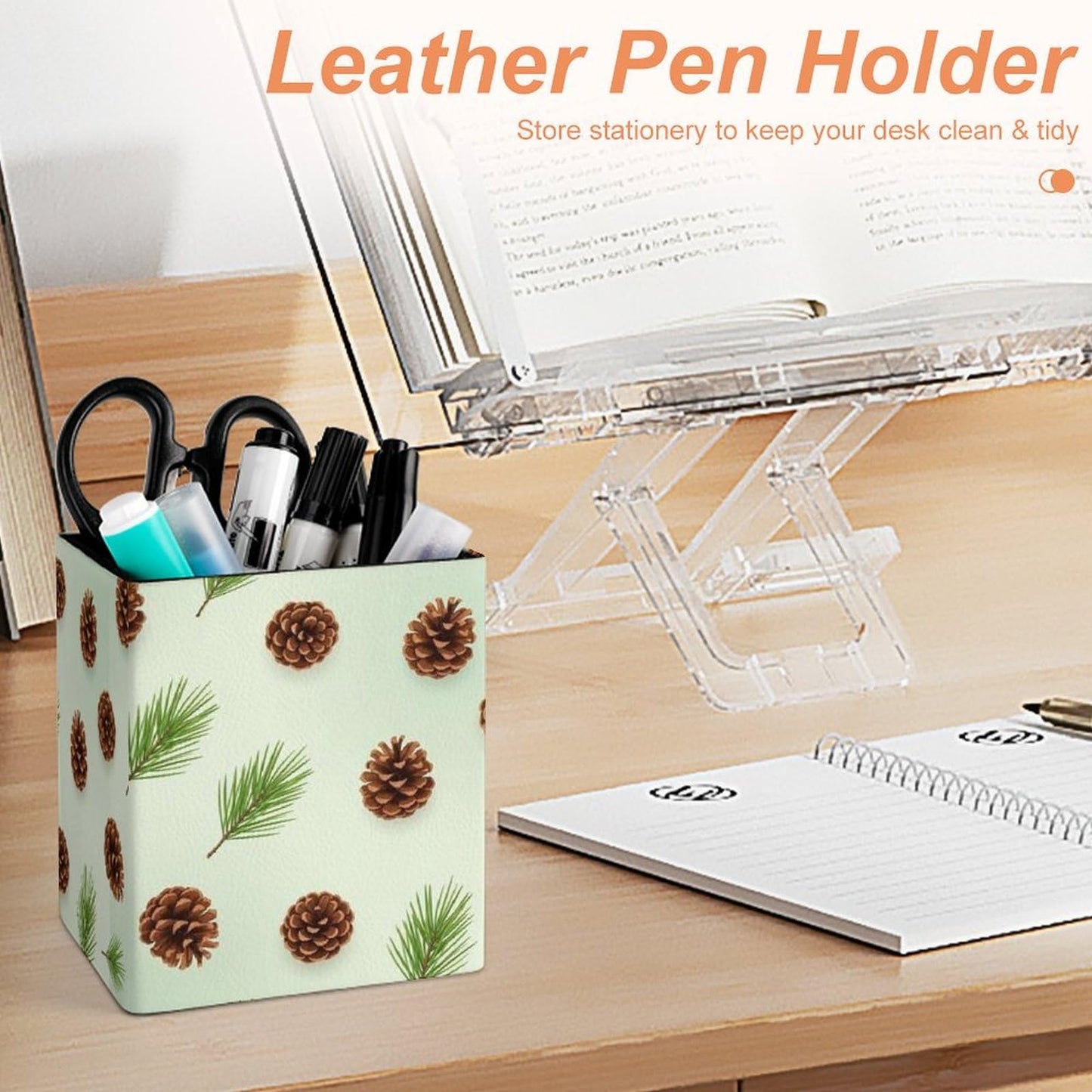UTRSIFB Holder Cup Makeup Brush Storage Organizer, Waterproof Multifunctional Office Supplies, Pen Holder Square Leather Pencil Cute Pinecone