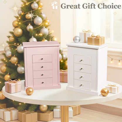 Emfogo Jewelry Boxes for Women, 5-Layer Large Leather Jewelry Organizer Box with Mirror and Drawers, Jewelry Storage for Necklaces Earrings Rings Bracelets (White)