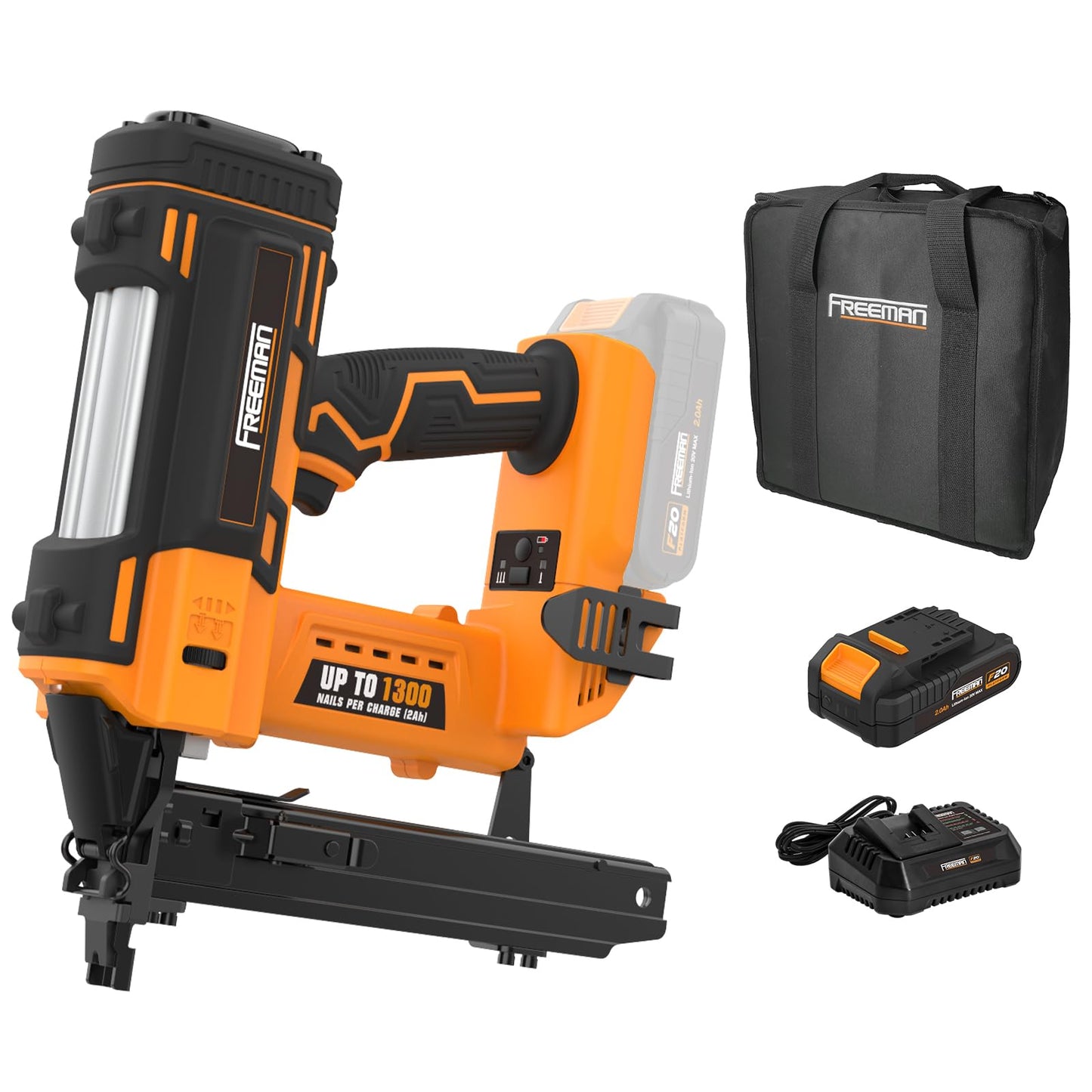 Freeman 20V Cordless Fencing Stapler Kit | 16-Gauge, 1” Staples | 1300 Shots Per Charge | Includes Battery, Fast Charger, Bag | PE20VFS16