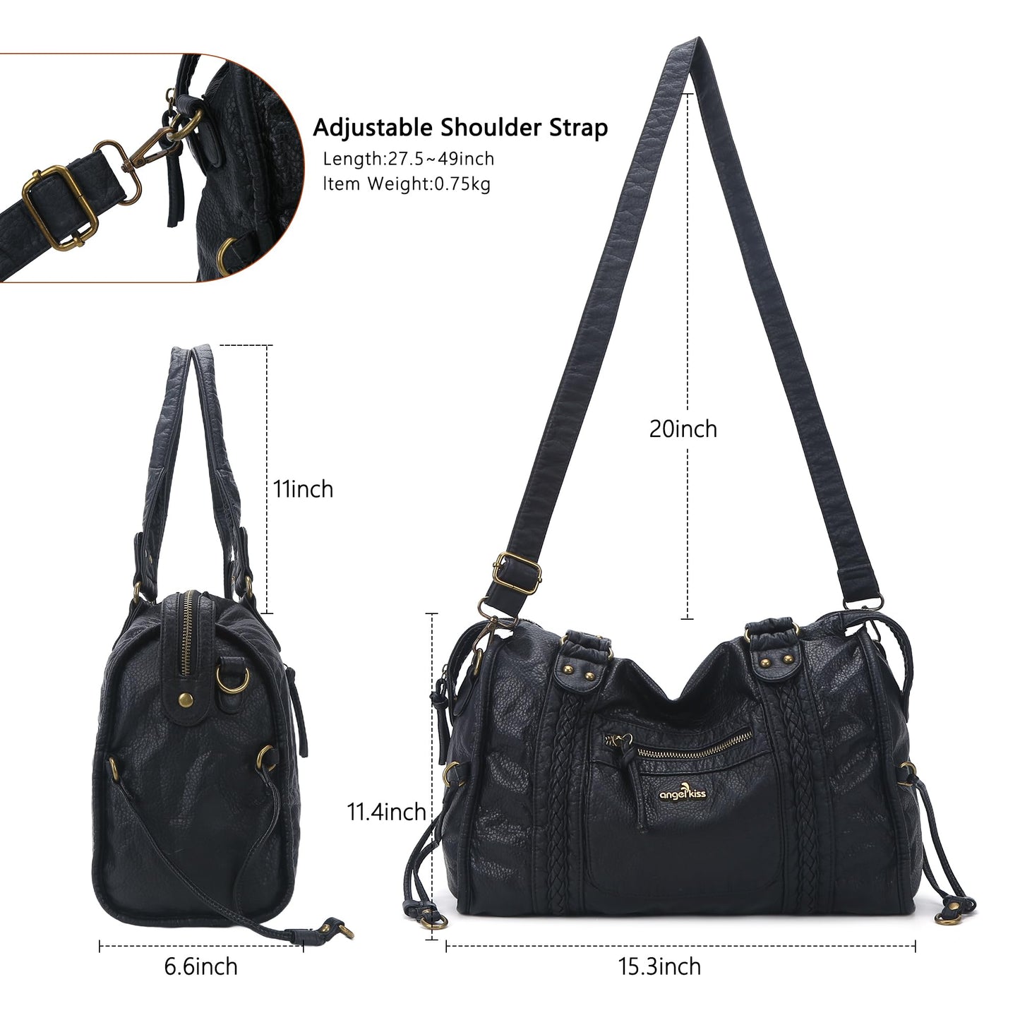 Angel Kiss Hobo Bags For Women Vegan Leather Hobo Satchel Handbags Large Tote Purses Shoulder Bag
