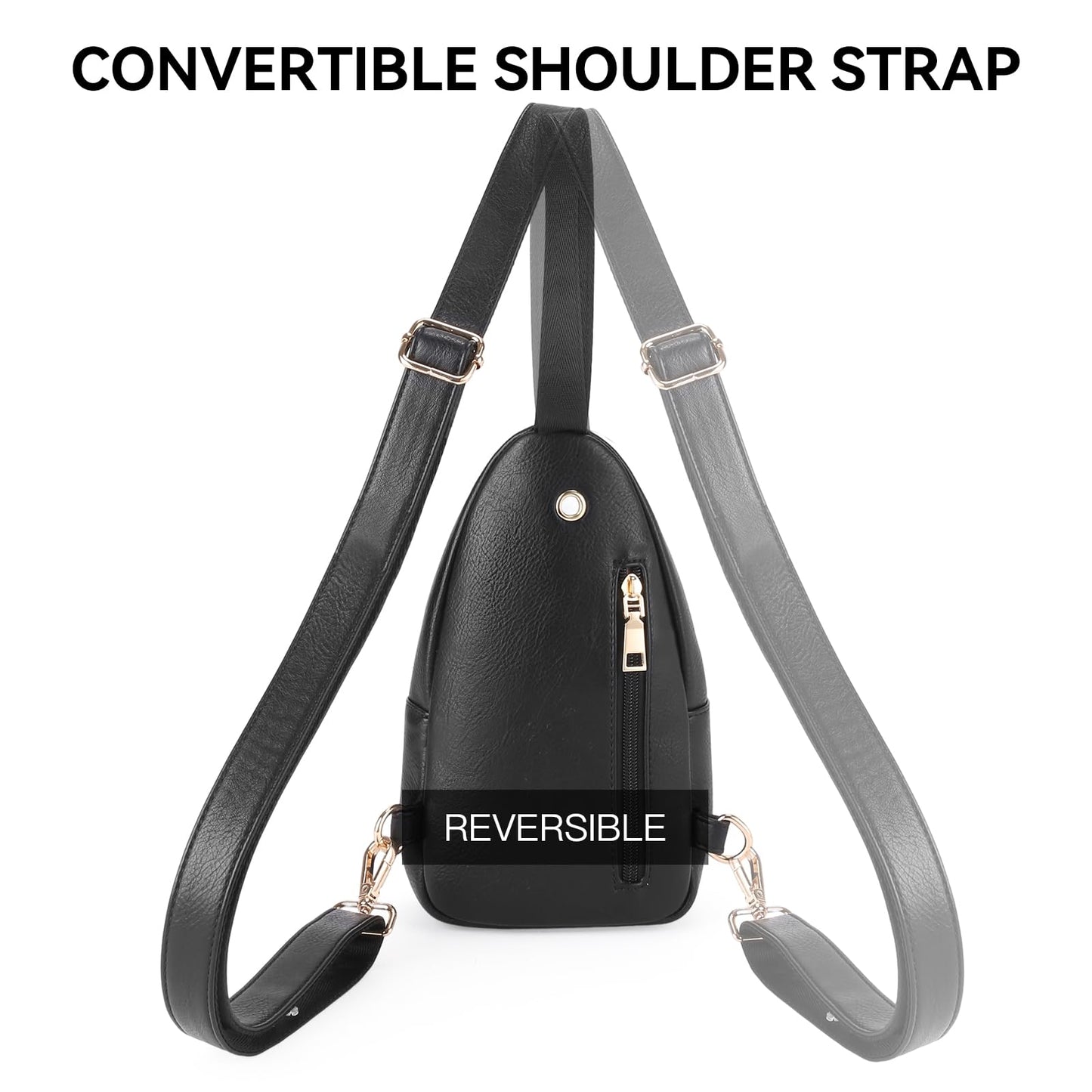 GOIACII Sling Bag for Women Men Leather Fanny Pack Chest Bags for Travel Sport Small Purse Crossbody Black