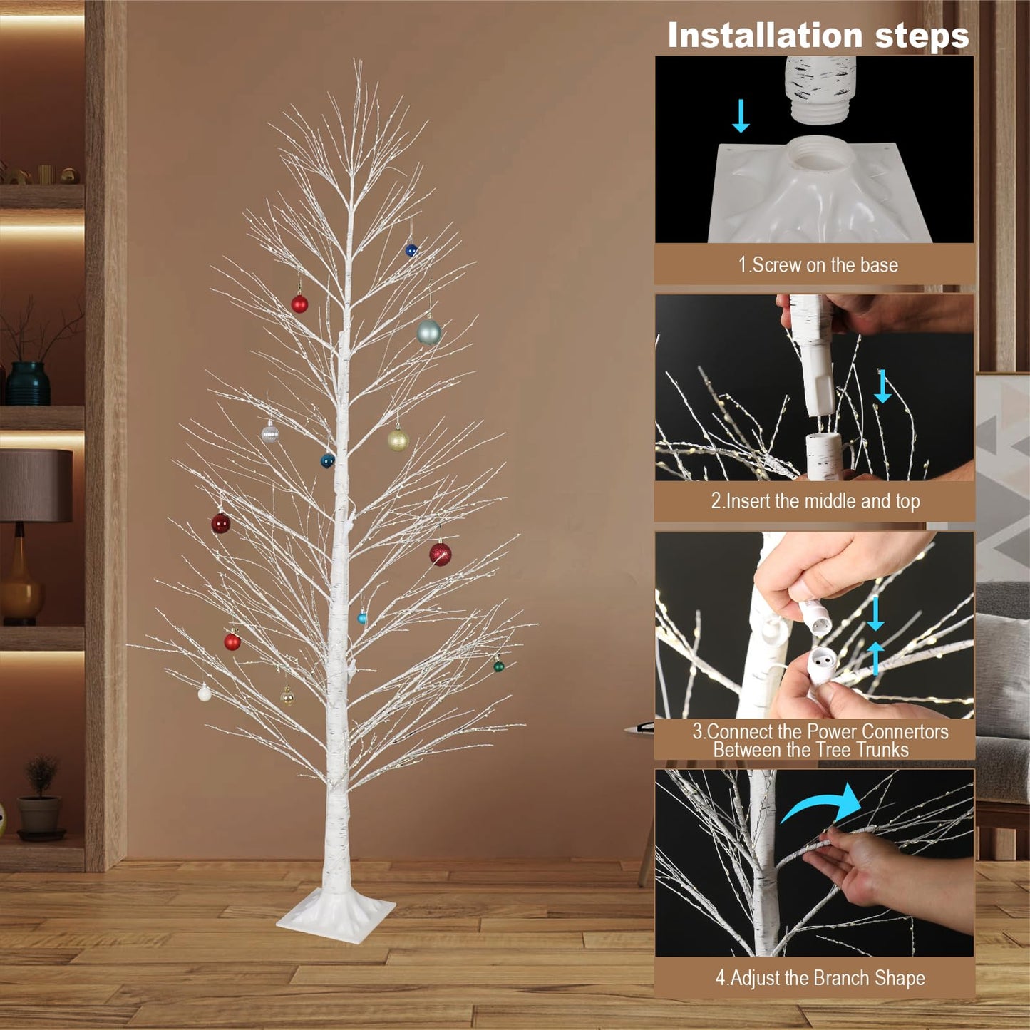 Lituplife 6FT Enchanting Birch Tree with 1300 LED Lights, Twinkle Light White Christmas Tree with Timer IP44 Waterproof for Indoor Outdoor Festival Wedding Party Christmas Decorations