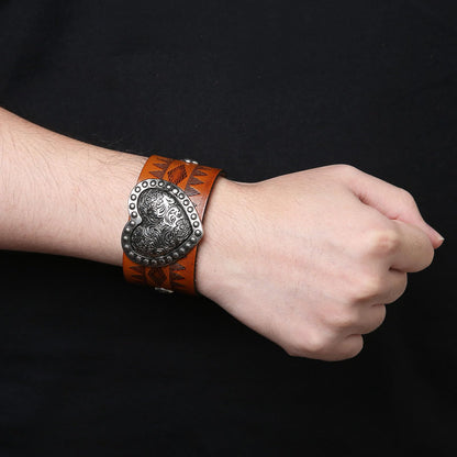HZMAN Love Heart Leather Bracelets Punk Leather Cuff Bracelet for Men Women Adjustable Wide Wristband Bracelet Jewelry Gift