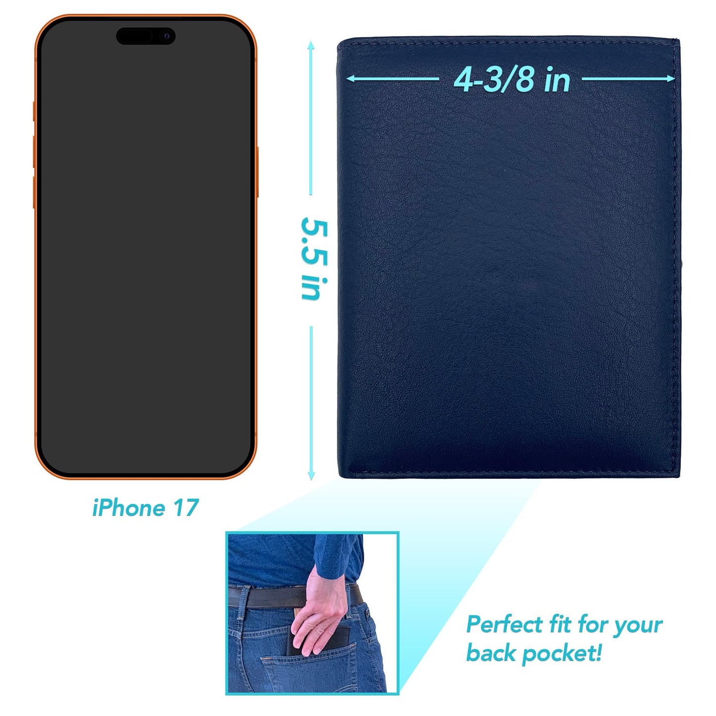 Blue RFID Genuine Leather Passport Wallet