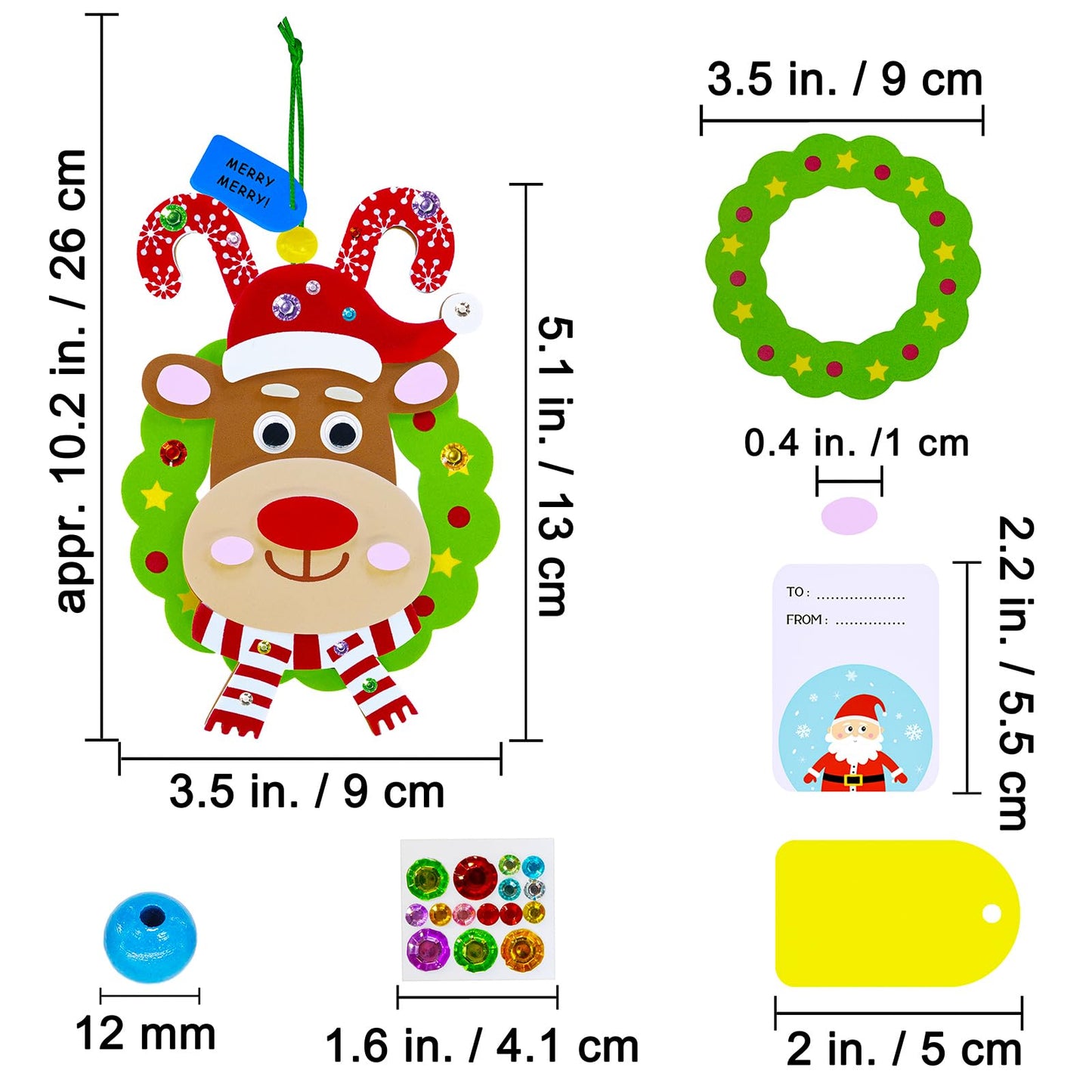 Winlyn 24 Sets Christmas Craft Kits Winter Crafts DIY Xmas Reindeer Head Ornaments Decorations Festive Foam Stickers Christmas Arts and Crafts for Kids Holiday Home Classroom Activities Party Favors