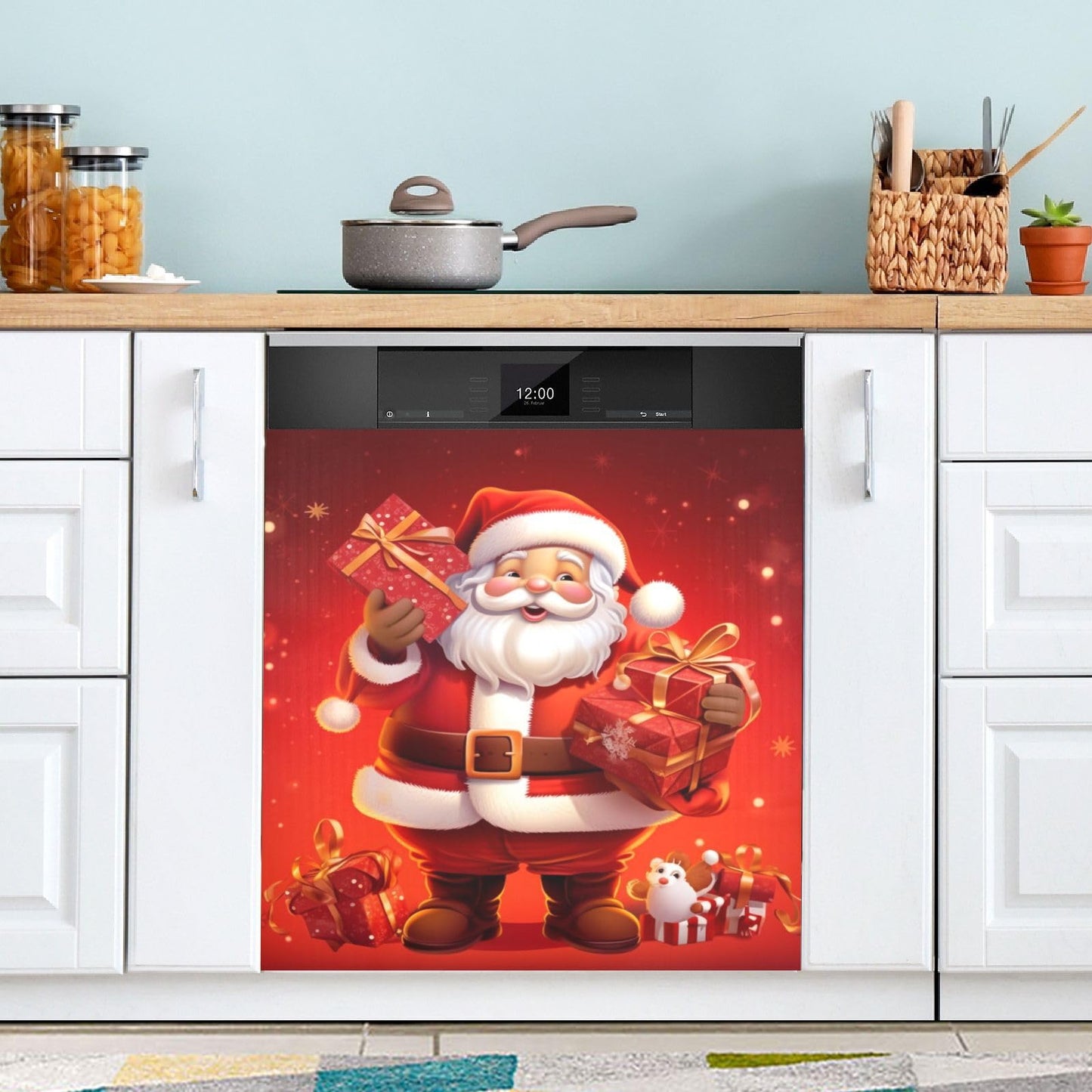 Bulletgxll Christmas Santa Dishwasher Magnet Cover Decorative Magnetic Dishwasher Front Door Cover Refrigerator Magnet Sheet Sticker for Home Kitchen Decor, 23 x 26 Inch