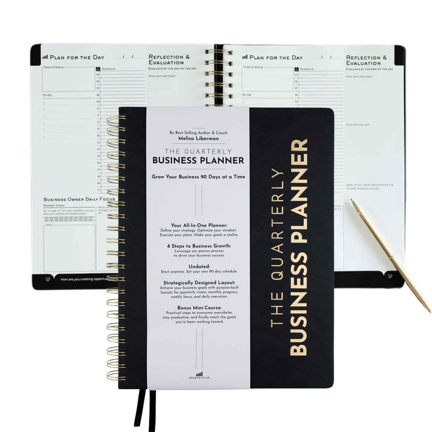 GROWTH ATLAS Daily, Weekly & Monthly Planner – Undated Day Planner & Productivity Planner for Business Owners – 90-Day Goal Organizer System & Planner Notebook for Work – Plan, Execute & Reflect with Clarity for Growth