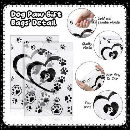 Sunnymove 400 Pcs Dog Paw Gift Bags Bulk 11.8x7.9 In Plastic Clear Puppy Treats Goodies Totes with Handle Merchandise Shopping Bag for Christmas Birthday Party Retail Business Wrapping