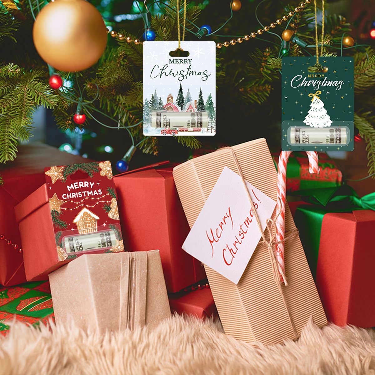 HDHBP 8 Pcs Christmas Bruh Money Holders for Cash Xmas Cash Holder Gifts for Xmas Party Winter Holiday Santa Gingerbread Christmas Tree Hanging Ornament