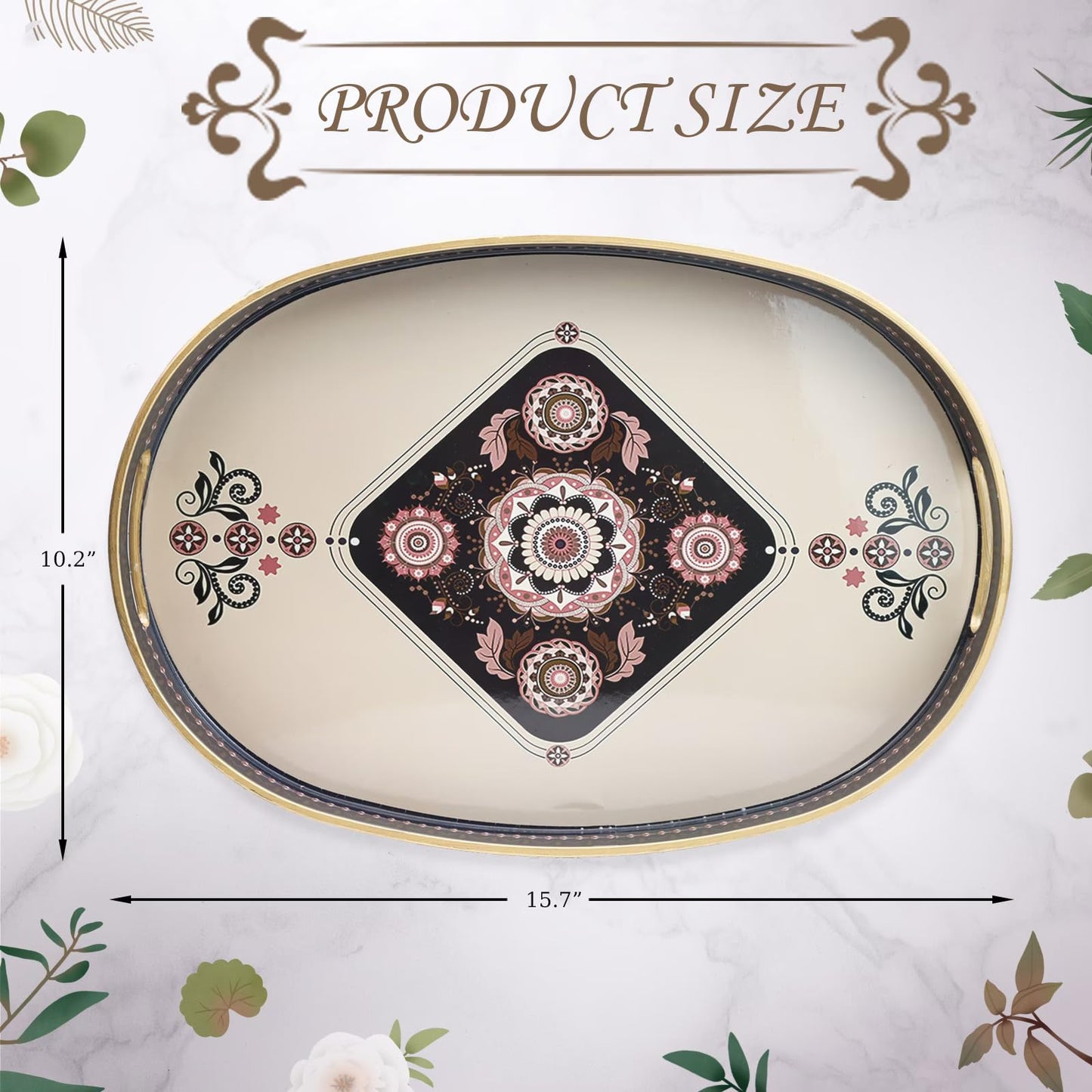 Omuriko Oval Plastic Serving Tray with Handles, Elegant Decorative Tray for Coffee Table, Ottoman, Living Room, Kitchen, Outdoor Use. 10"*16"*1.4" C