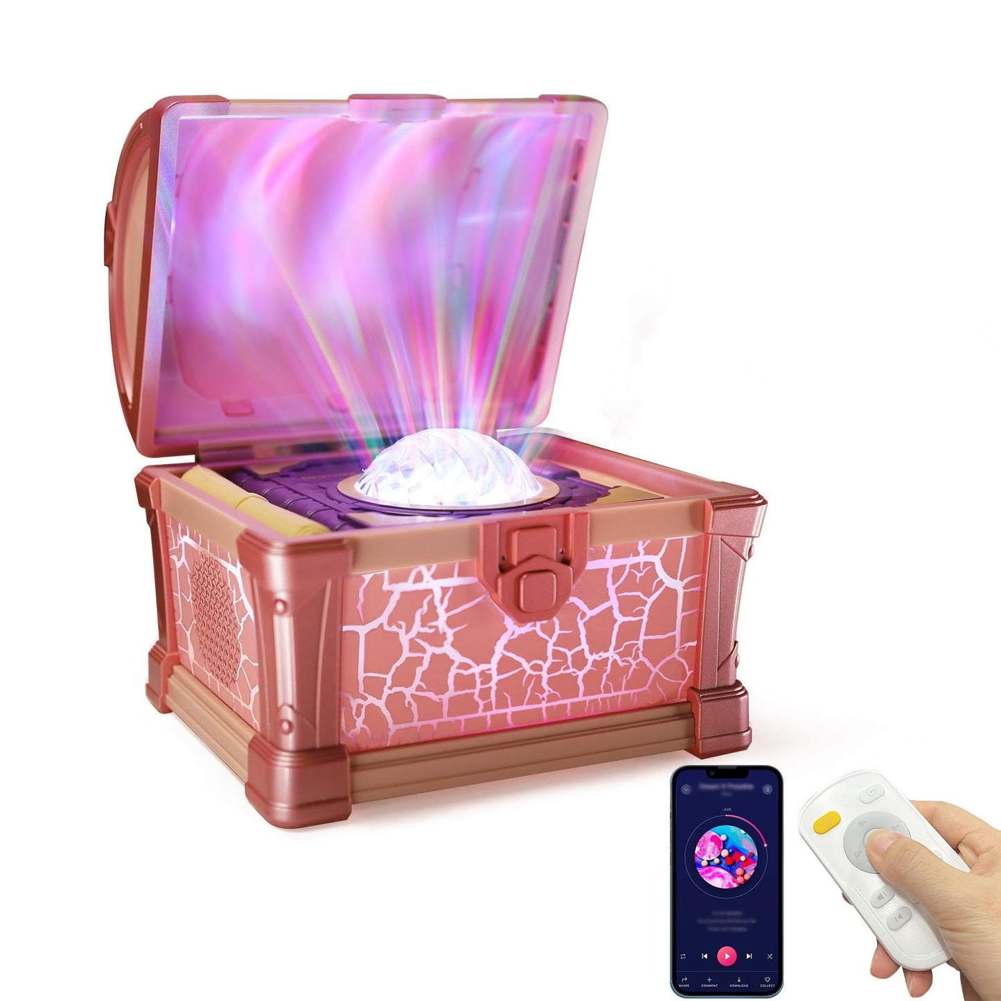 Treasure Chest Galaxy Projector with Bluetooth Speaker for Kids Room Decor, Nebula Aurora Galaxy Night Light Projector Ceiling Projection Nightlight with 8 White Noises, Timing for Bedroom, Kids Room
