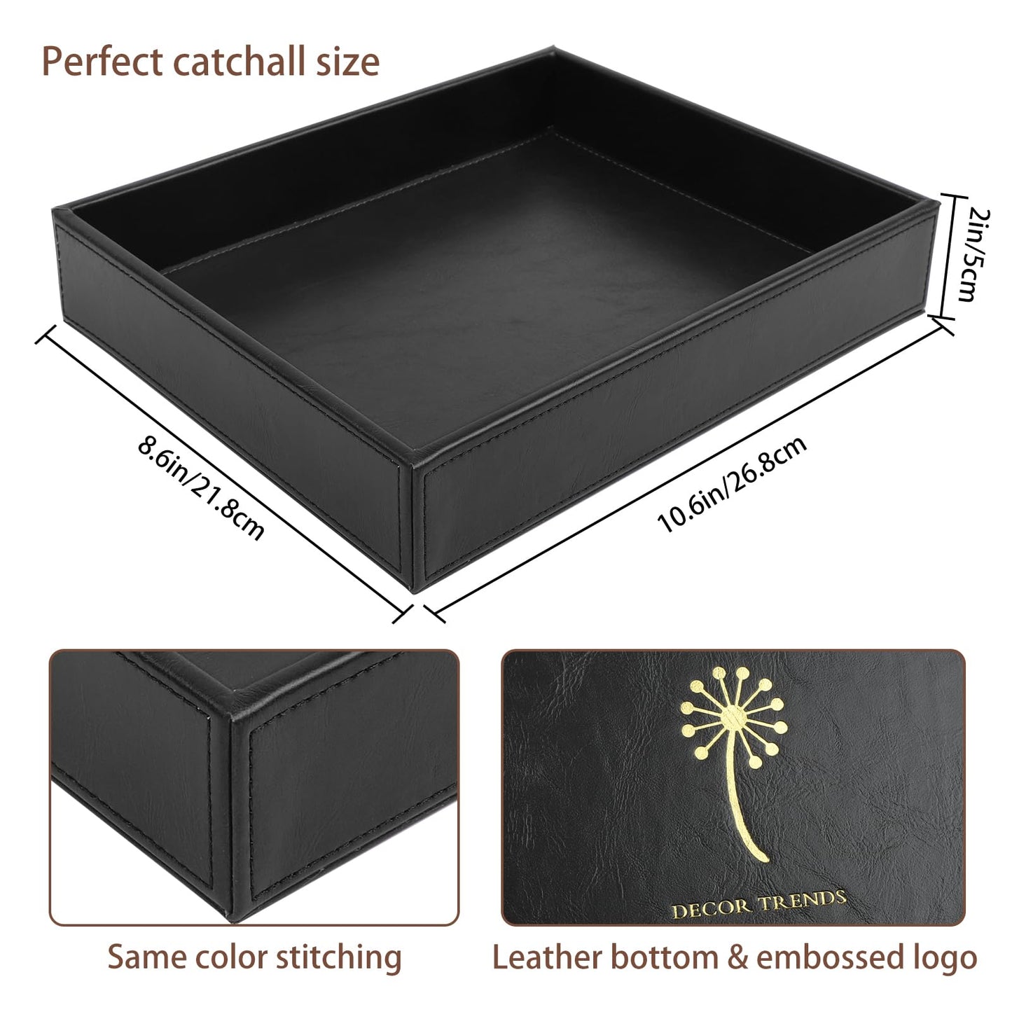 Leather Valet Organizer for Men – Black Catchall for Wallet, Keys, EDC, Jewelry, and Perfume – Nightstand, Dresser, and Bathroom Vanity Storage