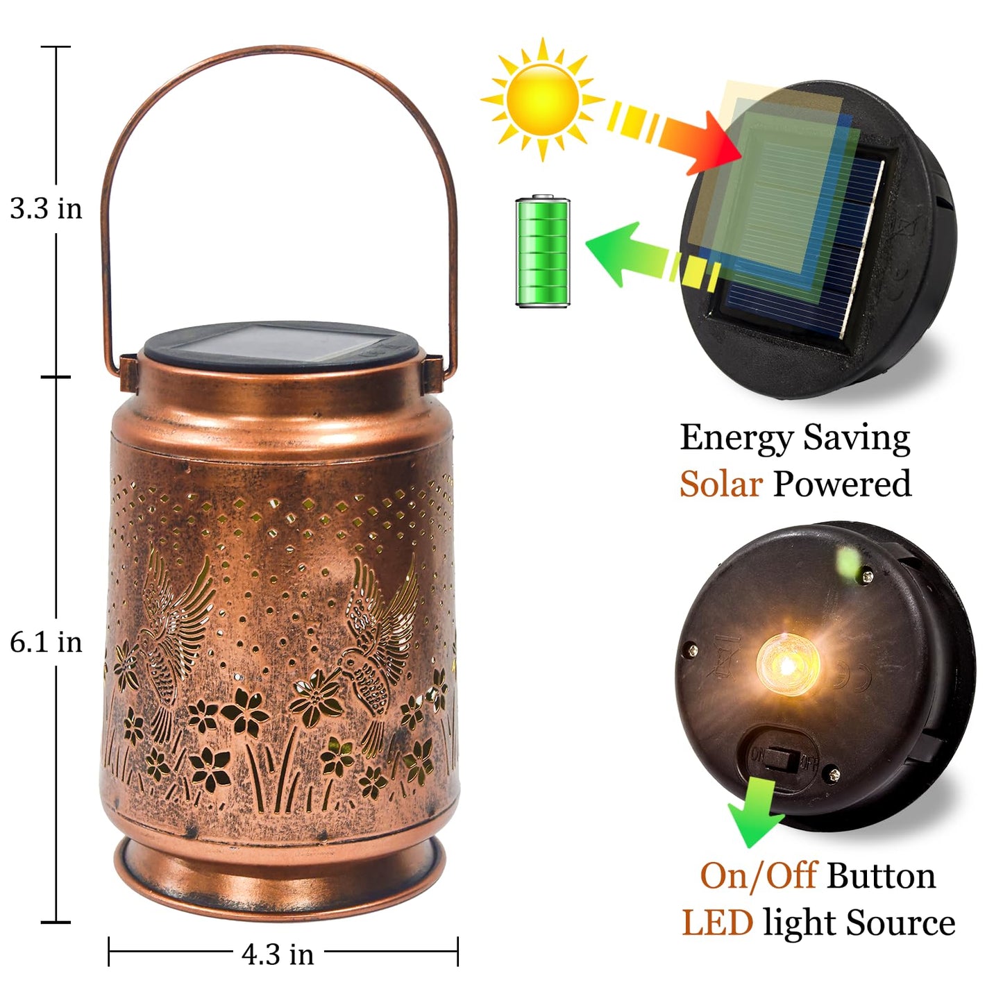 AZEEBOI 2 Pack Solar Lanterns Outdoor Waterproof Hummingbird Lantern Garden Decor Birthday Gifts for Women Mom Grandma Hanging Solar Lights Metal Decoration for Yard, Patio, Backyard, Porch