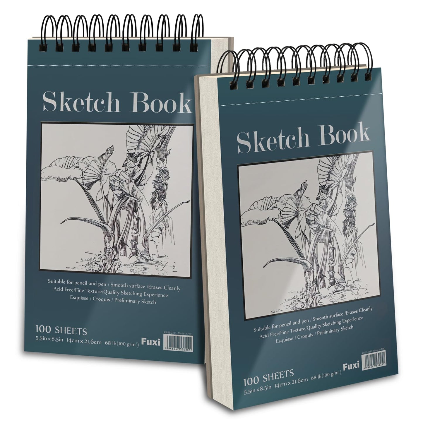 Small Sketchbook 5.5" x 8.5" - 2 Pack Top Spiral Mini Sketch Pad, Small Sketch Book Hard Cover, 100 Sheets Each 68lb/100gsm - Mini Drawing Paper for Kids, Portable Drawing Pad for Beginners & Artists.
