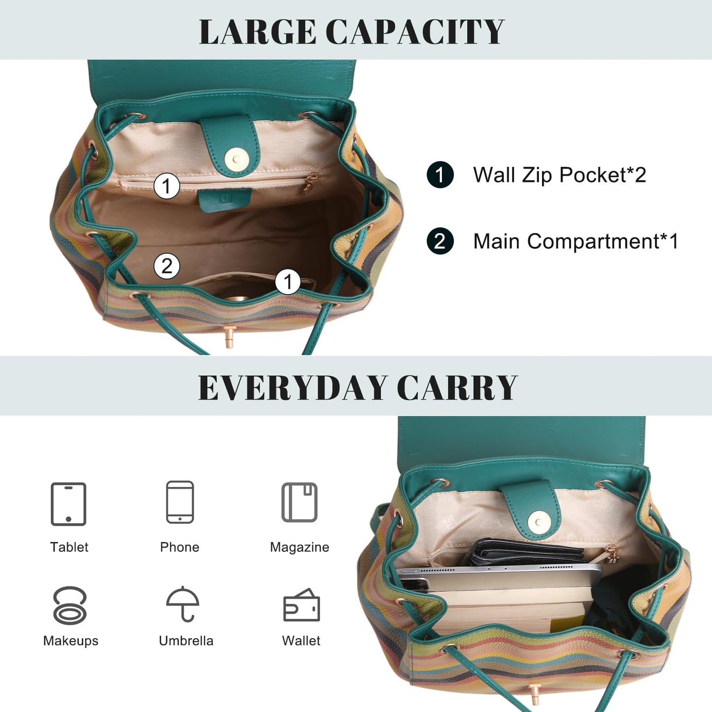 BOYATU Genuine Leather Backpack for Women: Best Fashion Ladies Backpacks Purses - Casual Designer Colorful Back Pack Bag for Travel