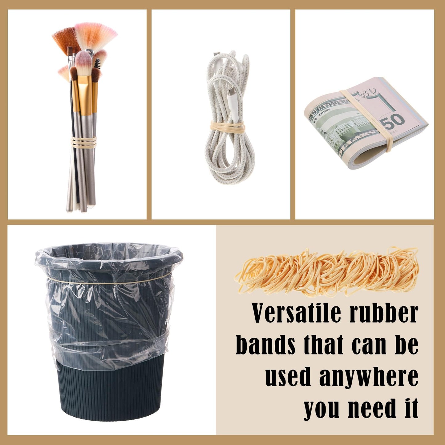Marspark 5 lb Size 33 Rubber Bands Bulk Beige Soft Strong Elastic Rubber Bands for Office Supplies Trash Cans File Folders
