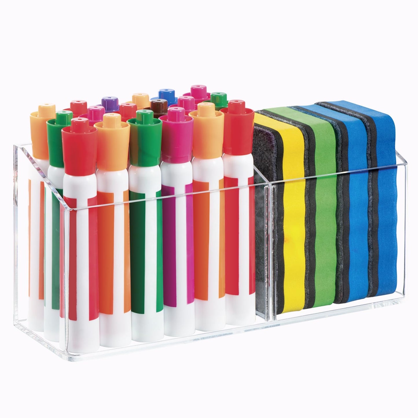 Simetufy Large Magnetic Dry Erase Marker Holder, Magnetic Pen Holder, Whiteboard Marker Holder with Movable Divider for Glass, Fridge & Locker, Non-slip Acrylic Magnetic Marker Holder