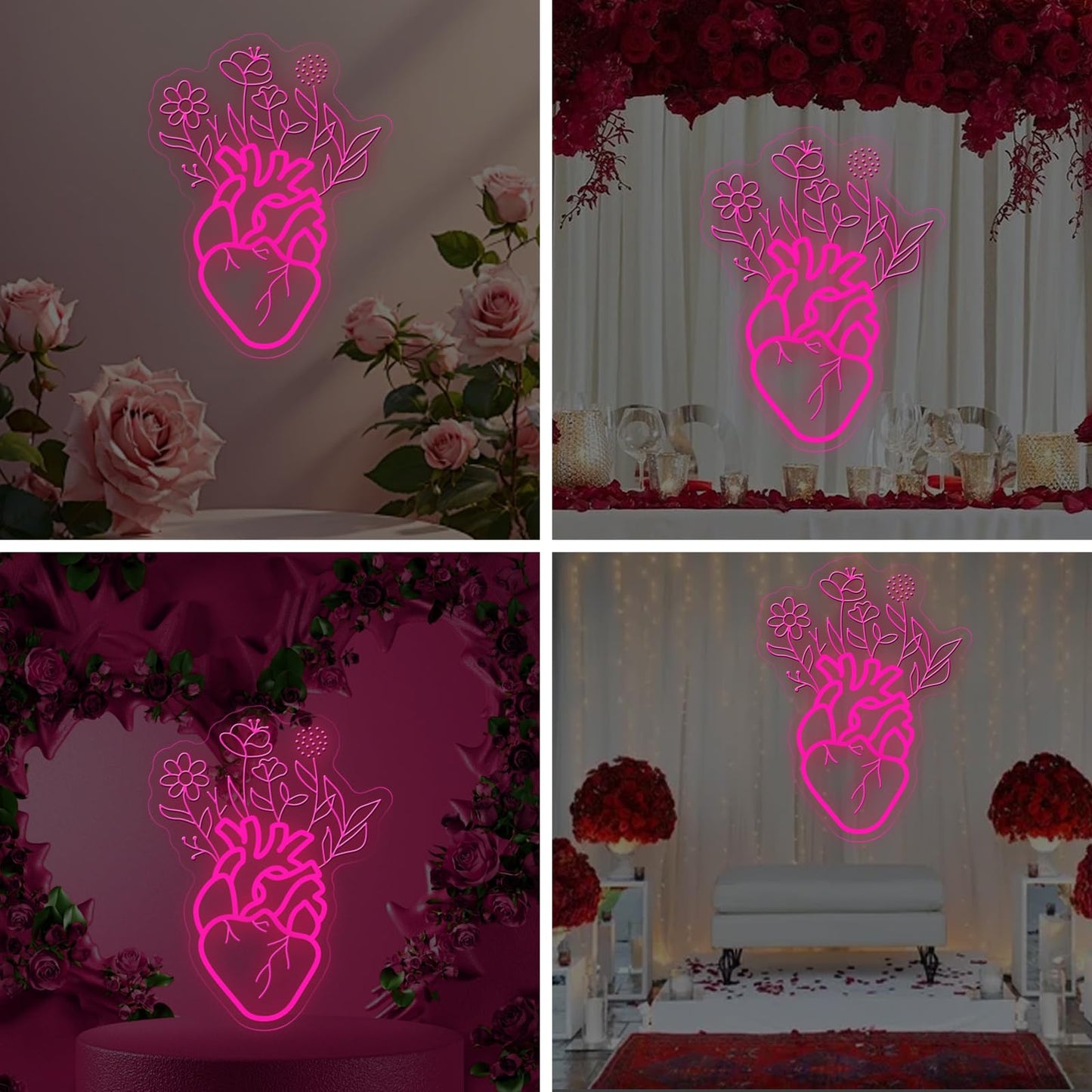 Blooming Human Heart Neon Sign for Wall Room Lights, Heart Flower Custom Led Sign, Wedding Wall Decor, Valentine's Day Wall Decor, Couple Room Light, Bar Home Lamp Party Dorm Living Room