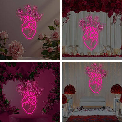 Blooming Human Heart Neon Sign for Wall Room Lights, Heart Flower Custom Led Sign, Wedding Wall Decor, Valentine's Day Wall Decor, Couple Room Light, Bar Home Lamp Party Dorm Living Room
