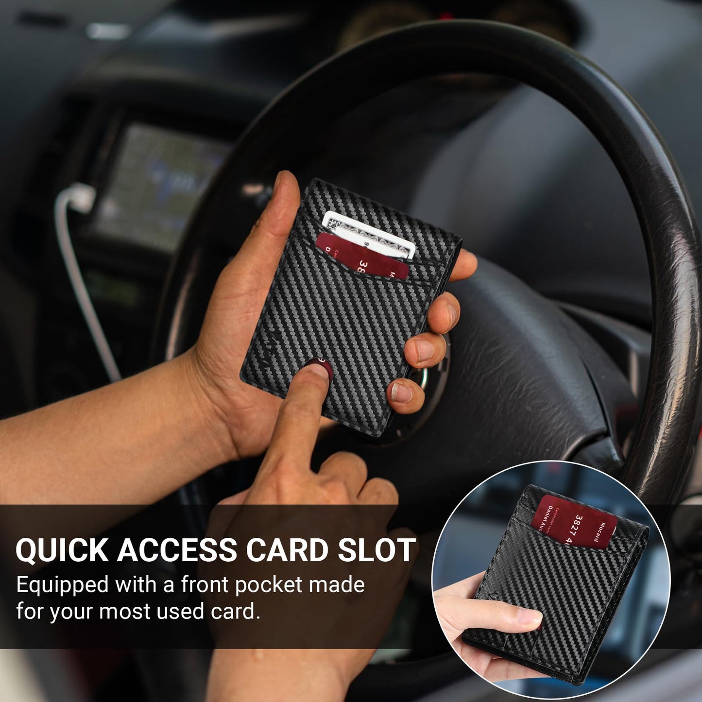 VATAN Wallet for Men Slim RFID Blocking Leather Credit Card Holder Wallet for 15 Cards, Bifold Minimalist Thin Wallet with 2 ID Windows & Cash Slot, With Gift Box (Carbon Fiber Black)