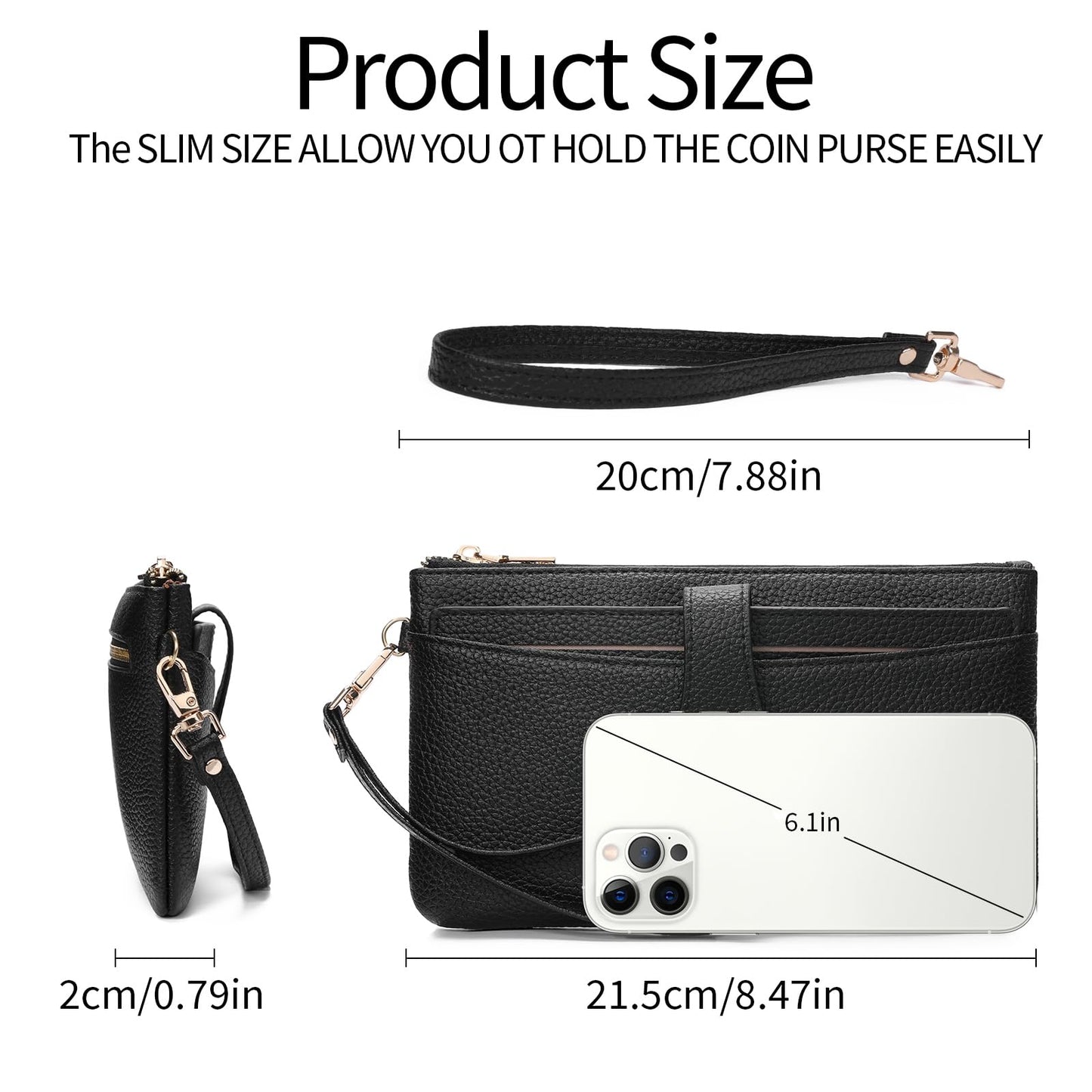 GAEKEAO Wristlet Wallets for Women Clutch Purses RFID Blocking Vegan Leather Card Phone Holder with 10 Card Slots 2 ID Window
