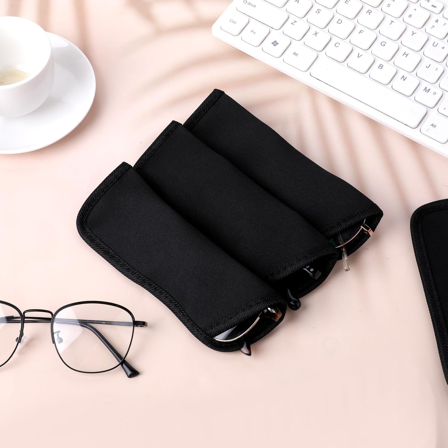 Xthrotsenk 4 Pack Eyeglass Case Soft Slip in Glasses Cases Black Eyeglasses Holder Protective Case for Travel Sunglasses Case Pouch Fabric Spectacle Pouch Soft Glasses Sleeve Holder