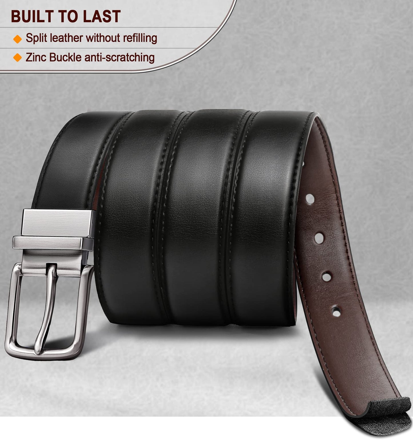 BULLIANT Men's Belt,Reversible Belt Adjustable For Gift Men 1.25”-Cut For Fit-2 Sides in 1 Belt(Not 2)(Black/Antique Coffee,40"-42" Waist Adjustable)