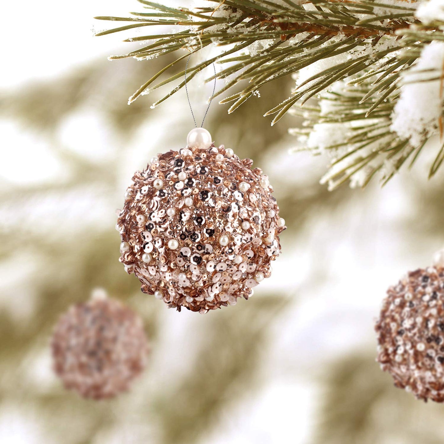 4.25" Christmas Ball Ornaments 4pc Set Shatterproof Christmas Decorations Tree Balls for Xmas Trees Wedding Party Holiday Decorations Tabletop Small Trees Decoration (Champagne)