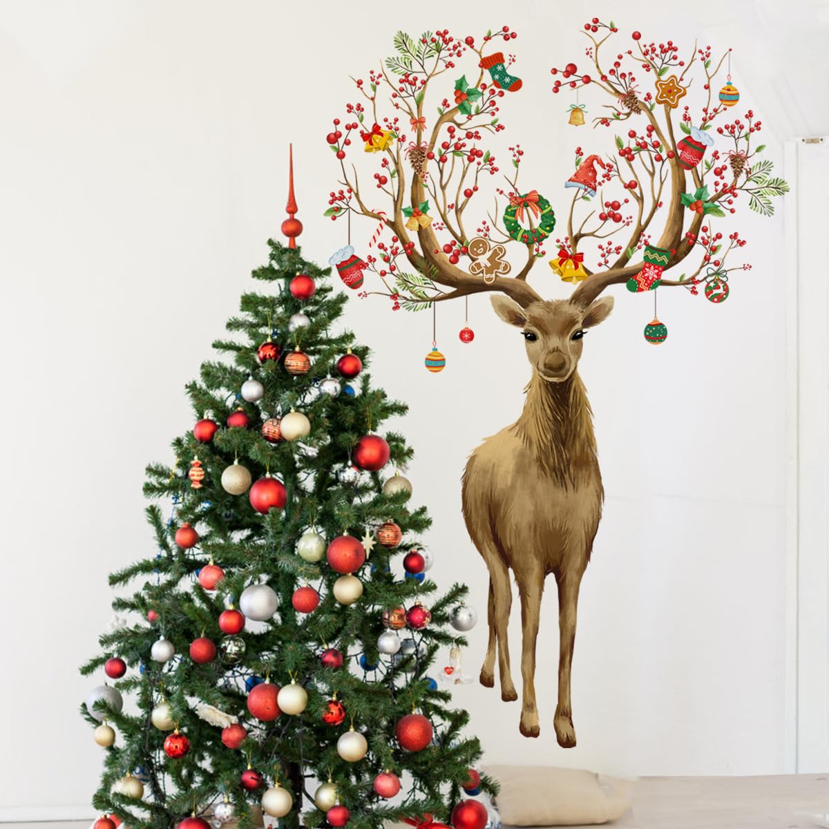 Christmas Wall Stickers Decoration Set Plaid Xmas Tree Wall Murals Floor Décor Living Room Children Nursery School Restaurant Cafe Hotel Home Office Décor Christmas 3