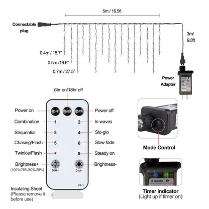 YOLIGHT 33ft 384 LED Icicle Christmas Lights with 72 Drops, Outdoor Icicle Light with Remote, 8 Modes Twinkle Window Curtain Lights for Wedding Party Home Garden Room Roof Decoration (White)