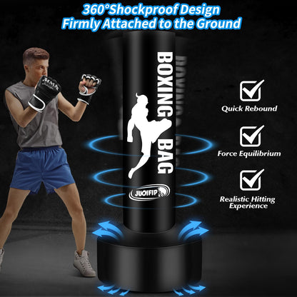 Standing Punching Bag for Adults with Pump and Gloves, 69'' Kick Boxing Bag with Stand Inflatable Freestanding Heavy Bag Kicking Bag for Training MMA Muay Thai Fitness