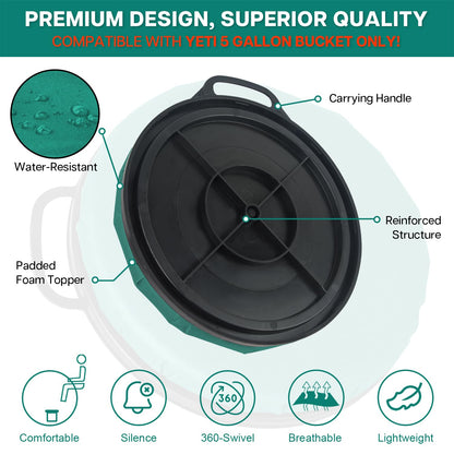 Wizcave 5 Gallon Bucket Seat for YETI Bucket Only, 360-Degree Swivel Bucket Lid Seat, Bucket Lid Cushion 5 Gallon for Fishing, Hunting, Tool Organizer, Car Washing, Gardening, Baseball