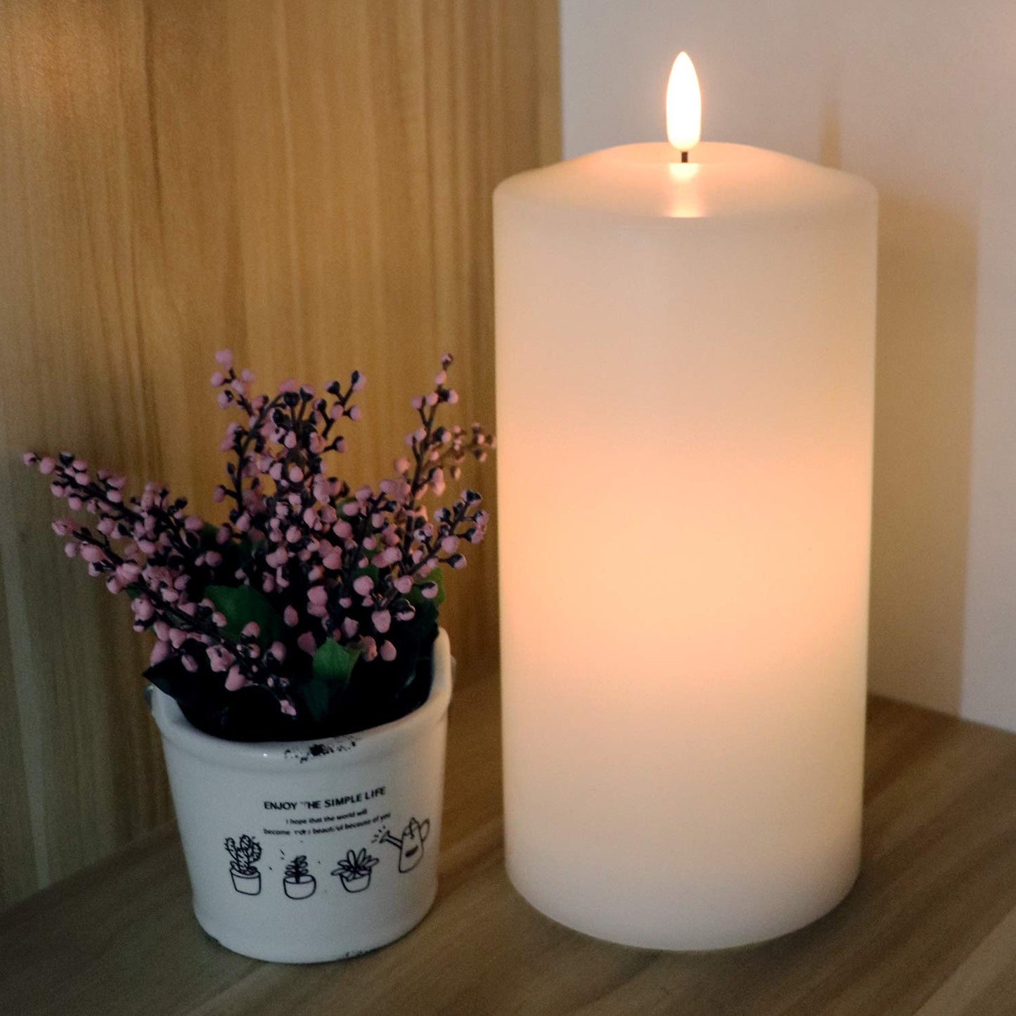 DRomance Large White Flameless Candle Battery Operated with 6 Hour Timer, Real Wax Flickering LED Candle Indoor Wedding Dinner Christmas Decor(4" x 9")