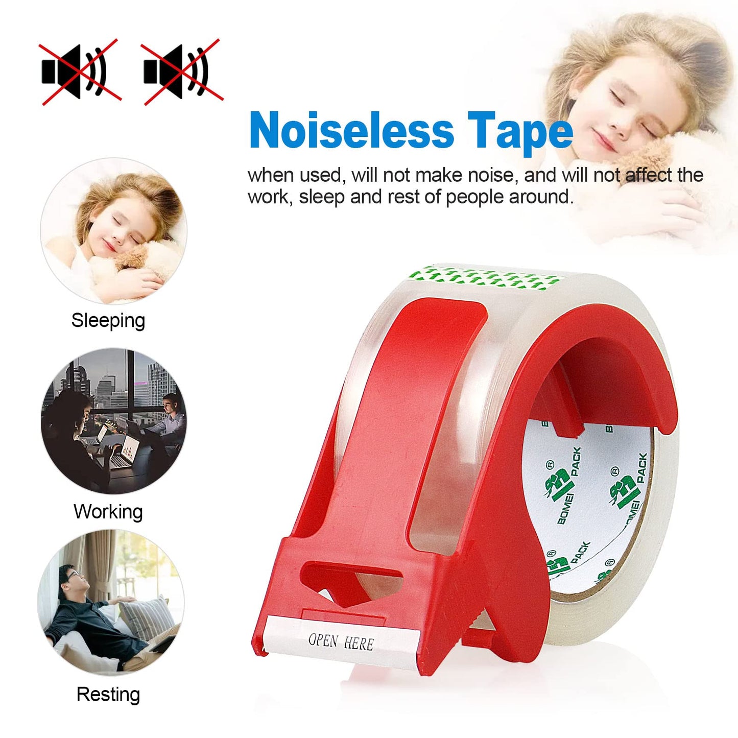 BOMEI PACK Heavy Duty Clear Packing Tape,2 Rolls with refillable Dispenser,Noiseless Packaging Tape 1.88 Inches x 55 Yards,Industrial Grade Boxes Shipping Tape for Moving,Mailing and Storages