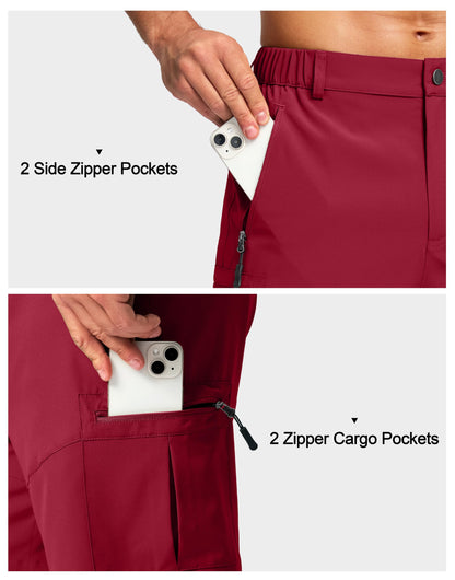 Pudolla Men's Hiking Cargo Shorts Lightweight 7" Travel Casual Shorts for Men Golf Work Outdoor with 5 Zipper Pockets(Red X-Large)