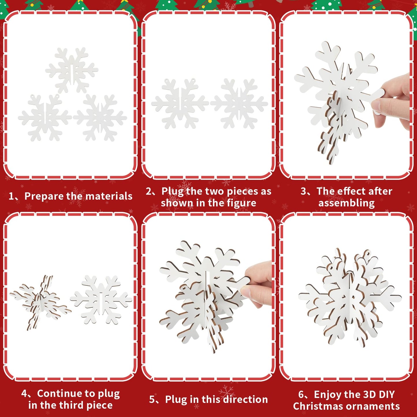 Chunful 36 Pcs Winter Wooden Snowflake Table Decorations 3D Hanging Snowflake Tabletop and Centerpiece with 12 Pcs Ropes for Christmas Home Wonderland Decoration Holiday Party Supplies