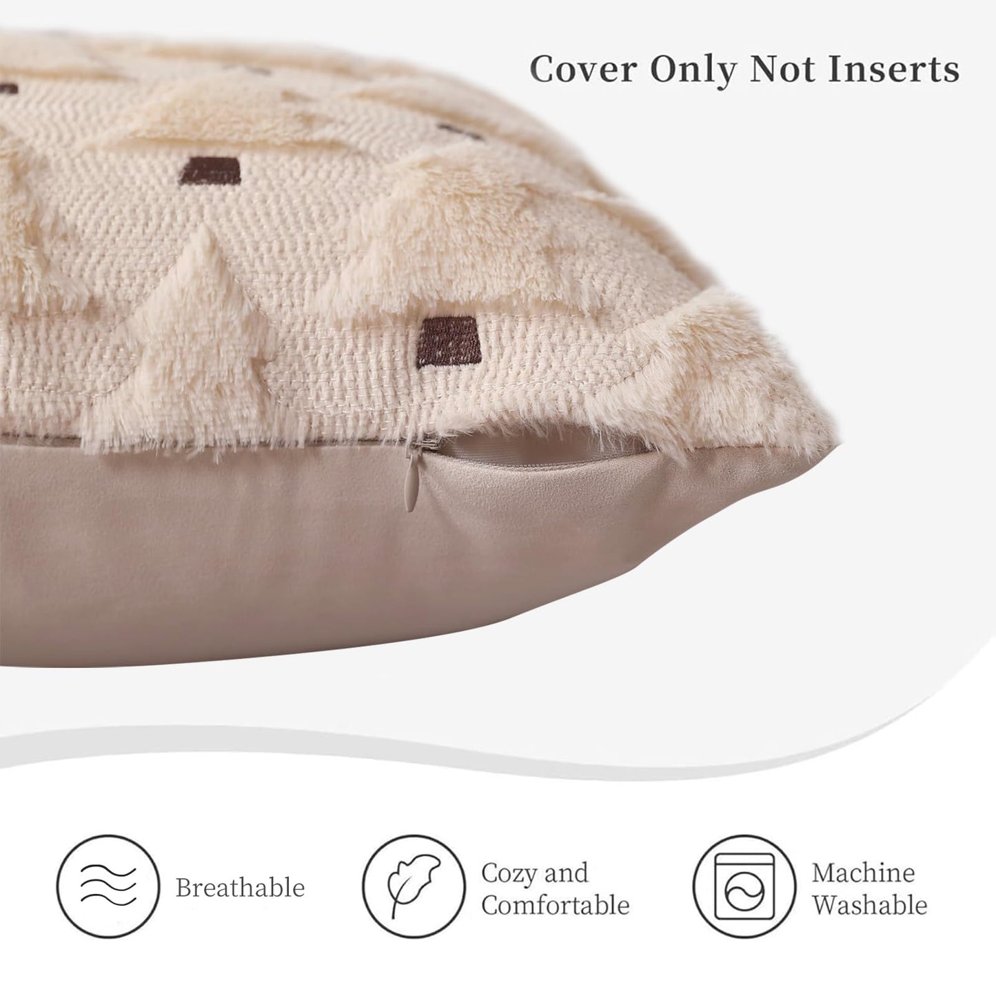 HDVUHKI Christmas Throw Pillow Covers 18x18 inch Set of 4, Beige Xmas Tree Holiday Winter Living Room Soft Fluffy Plush Faux Fur Wool Decorations for Sofa Couch Bed