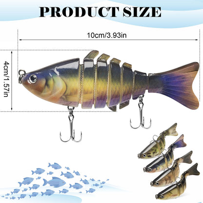 4Pcs Multi-Jointed Swimbait Fishing Lures, Lifelike Segmented Bass Lures with Treble Hooks, Slow Sinking Hard Bait for Freshwater Saltwater, Trout Pike Walleye Fishing Tackle for Anglers (A)