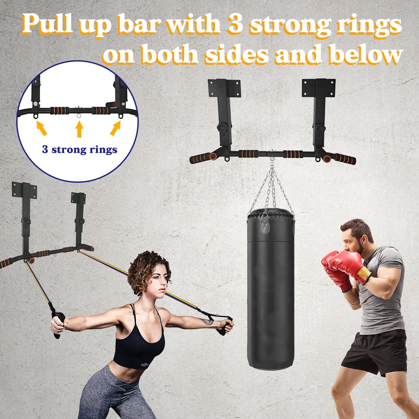 BDL Joist Mount Pull Up Bar, Heavy Duty Chin Up Bar Ceiling Mount for Home Gym Strength Training Equipment, Multifunctional Chin Up Bar Joist Mount, 4 Levels of Height Adjustment