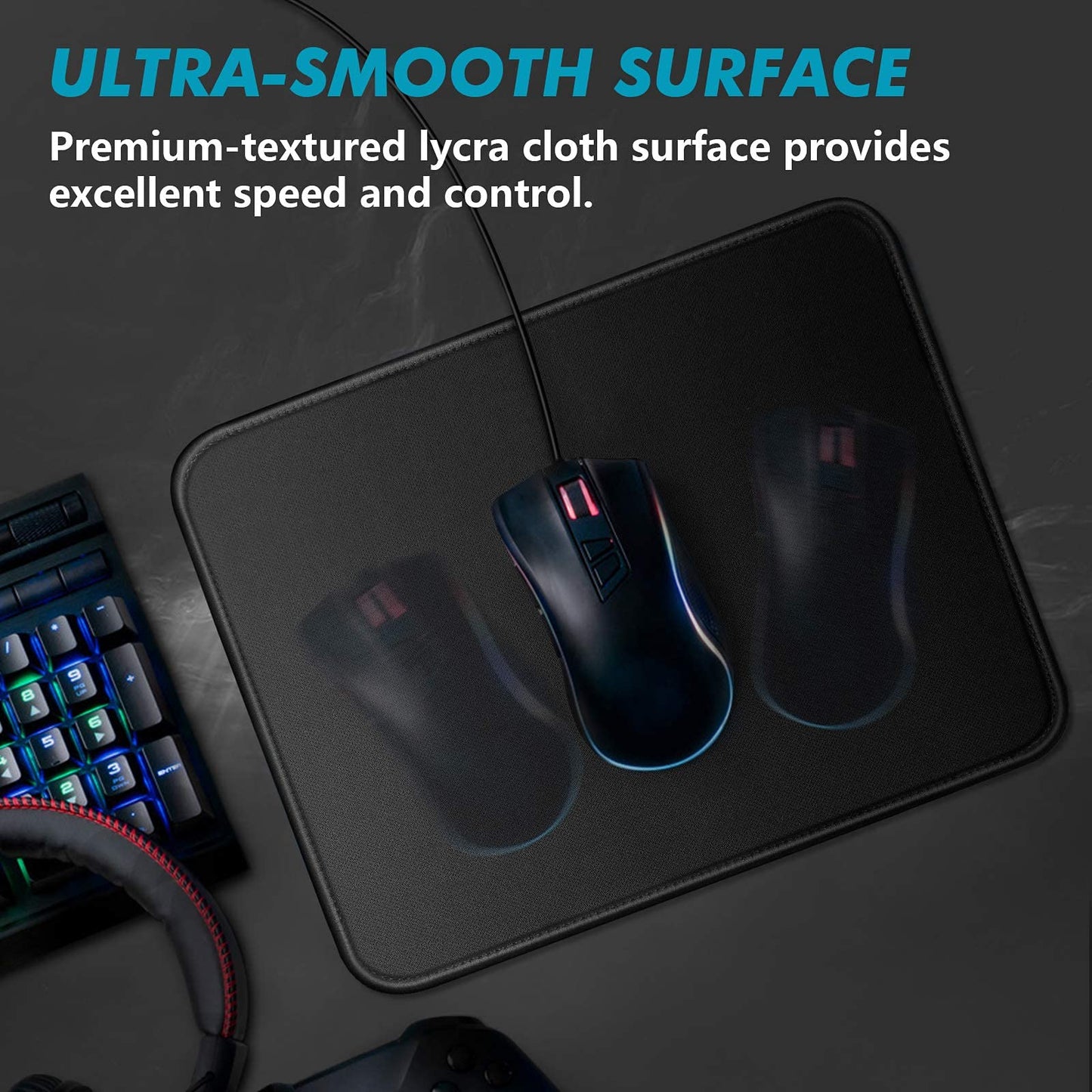Mouse Pad 11 x 8.7 in, Smooth & Stable Mousepad with Stitched Edges and Non-Slip Base, Smooth Cloth Surface Computer Black Mouse Pad. Clean Desk Essential for Work, Study & Home Office
