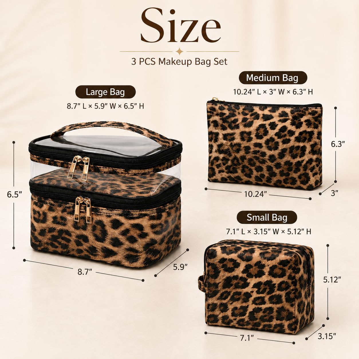 imerelez 3PCS PU Leather Makeup Bag, Large Travel Cosmetic Pouch, Cute Toiletry Organizer for Women, Set of 3