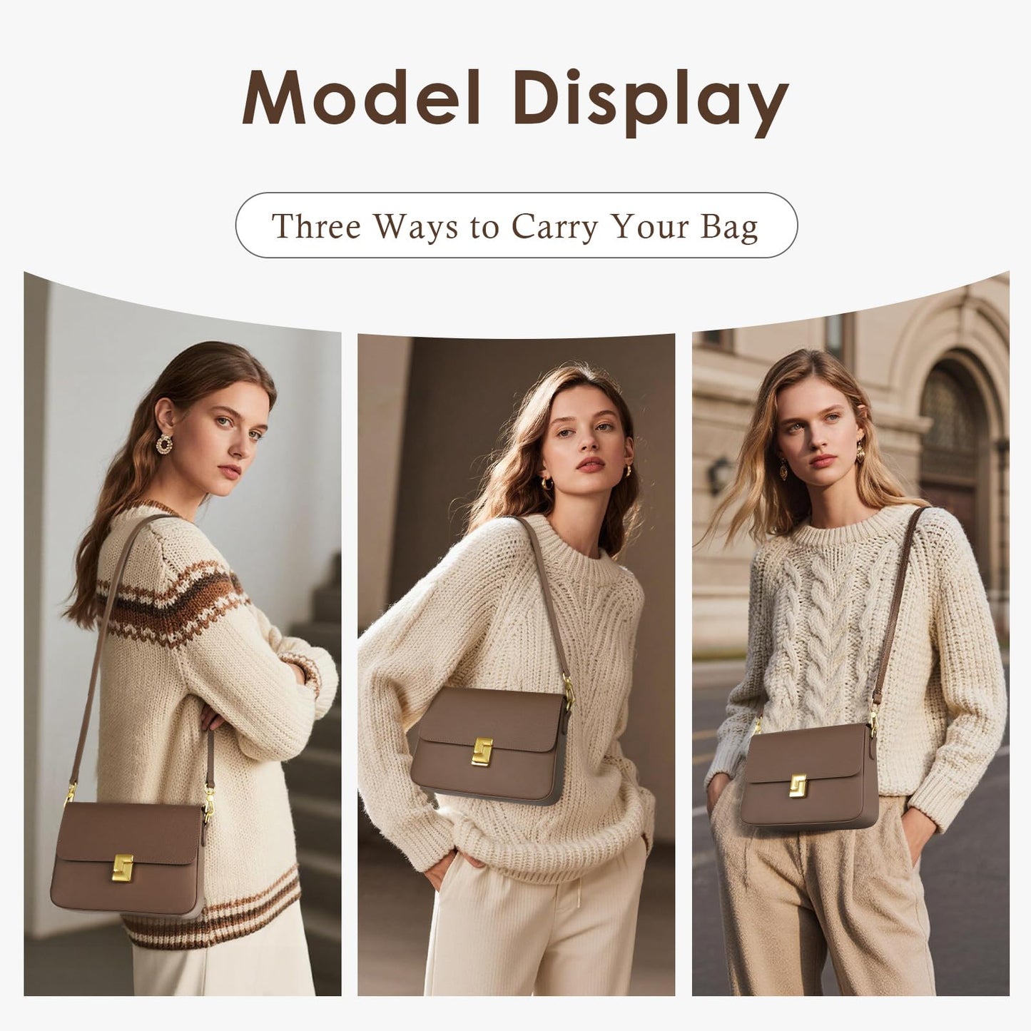 MFFOR Genuine Leather Shoulder Bags for Women, Crossbody Purses Vintage Handbags, Designer Bag with 2 Shoulder Straps (Coffee)