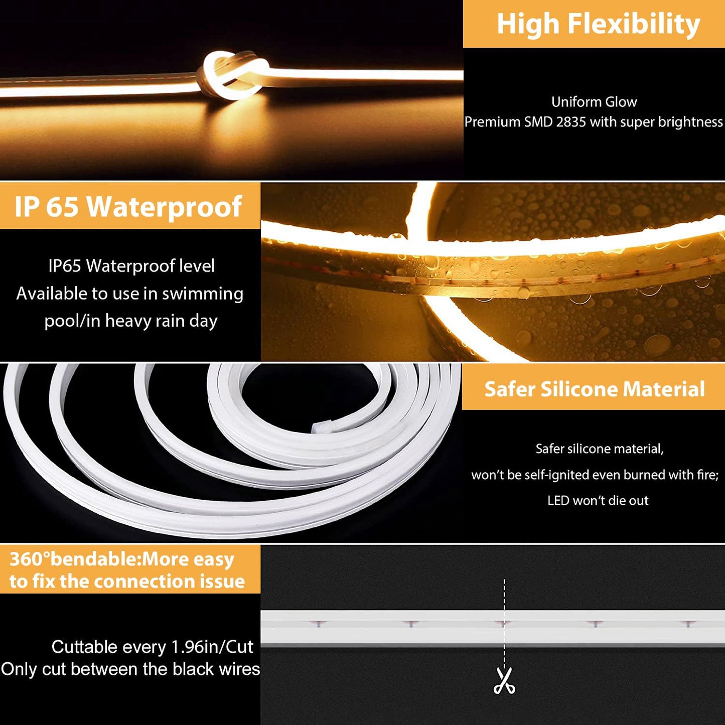 Lamomo LED Strip Lights, Tunable White Neon Rope Lights with Remote, 32.8Ft Dimmable 3000K-6000K Flexible Led Light Strip, Waterproof Silicone 24V Neon Lights for Bedroom Home Decor