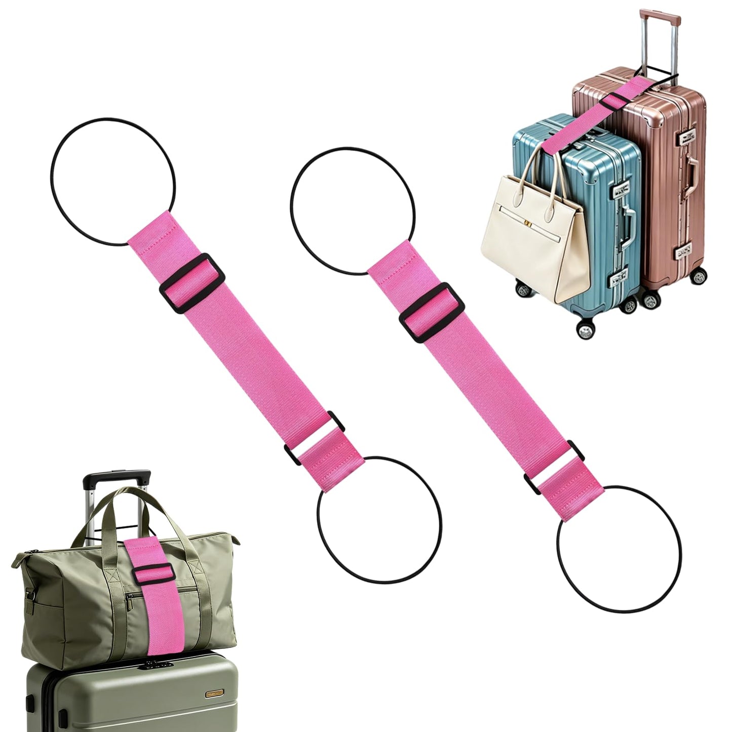Luggage Straps for Suitcases, 2 Pack Adjustable Luggage Connector Straps, Multi-Use Elastic Straps with Buckles, Travel Straps for Luggage, Luggage Accessories(2 Pink Items)