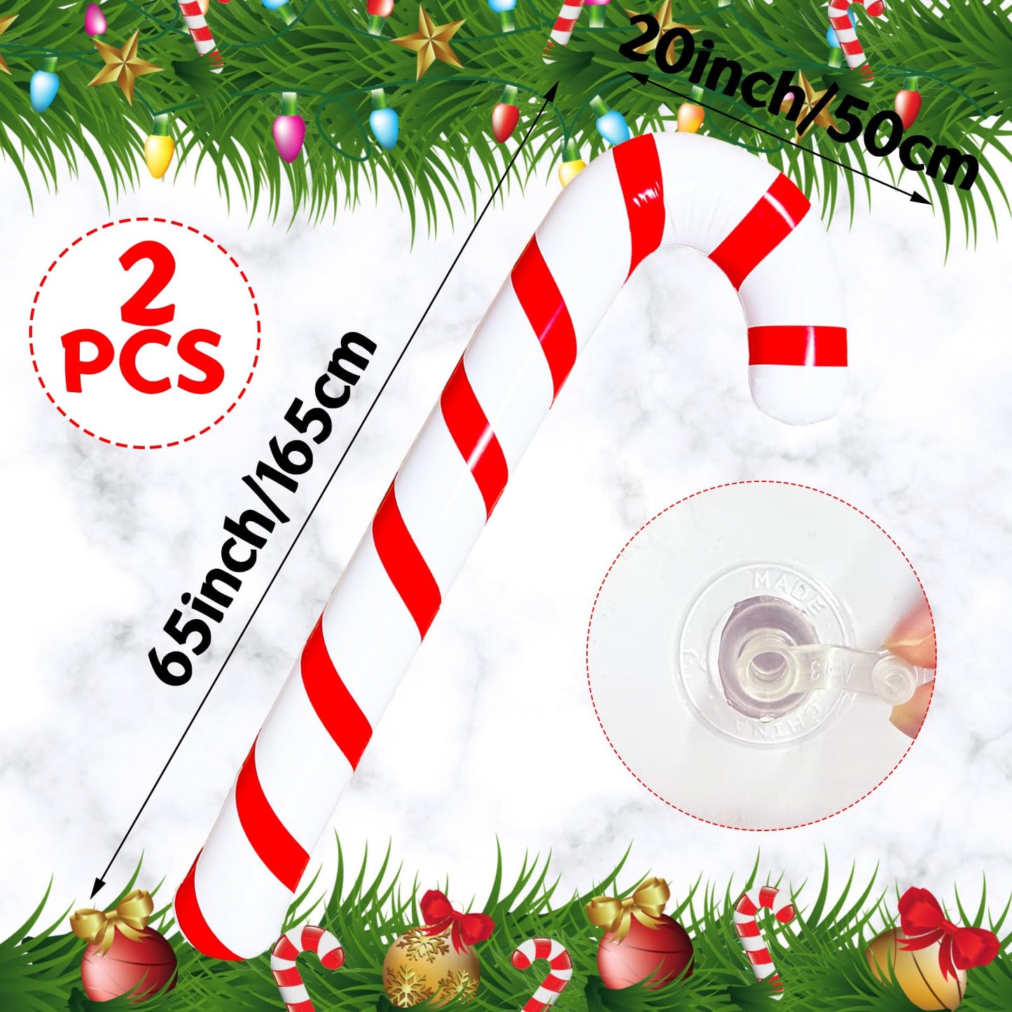 2 Pcs 5 Ft Inflatable Christmas Candy Canes Swimming Pool Floats,Large Blow up Candy Canes Balloons for Christmas Birthday Party Decorations,Xmas Indoor and Outdoor Winter Summer Holiday Celebration