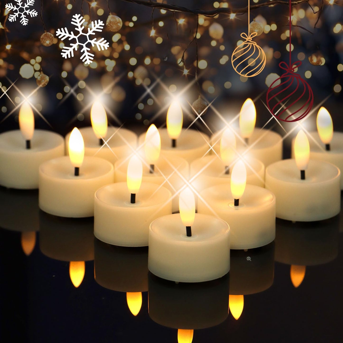 CANDLE CHOICE Battery Operated Flameless Tea Lights Realistic Black Wick Bright Flickering LED Tealight Candles for Wedding Table Centerpieces Halloween Christmas Decorations Batteries Incl. 36 Pack