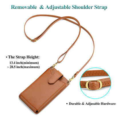 Peacocktion Small Crossbody Bags for Women, RFID Leather Cell Phone Purse with Card Slot, Trendy Card Holder Wallet Brown