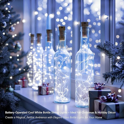 10 Pack Bottle Lights with Cork, 20 LED 7ft Cool White Copper Wire String Lights for Wine Bottles, Battery Operated Decorative Fairy Lights for DIY, Home, Party, Wedding Decor (Cool White)