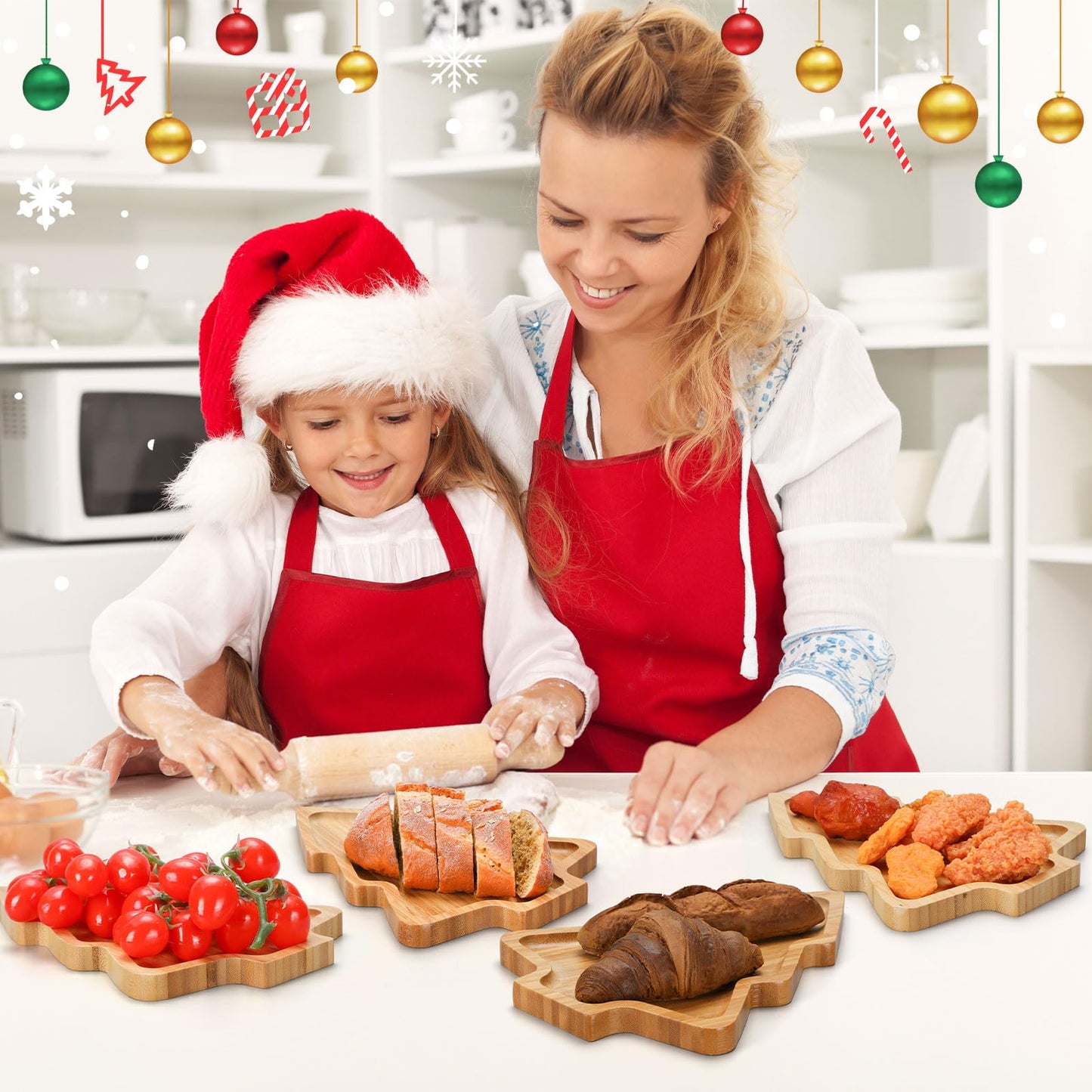 Sliner 4 Pieces Christmas Dishes Christmas Tree Shaped Wooden Appetizer Tray Wood Candy Tray Xmas Tree Shaped Charcuterie Board Sushi Serving Snack Appetizer Platter for Home 11''x7.9''
