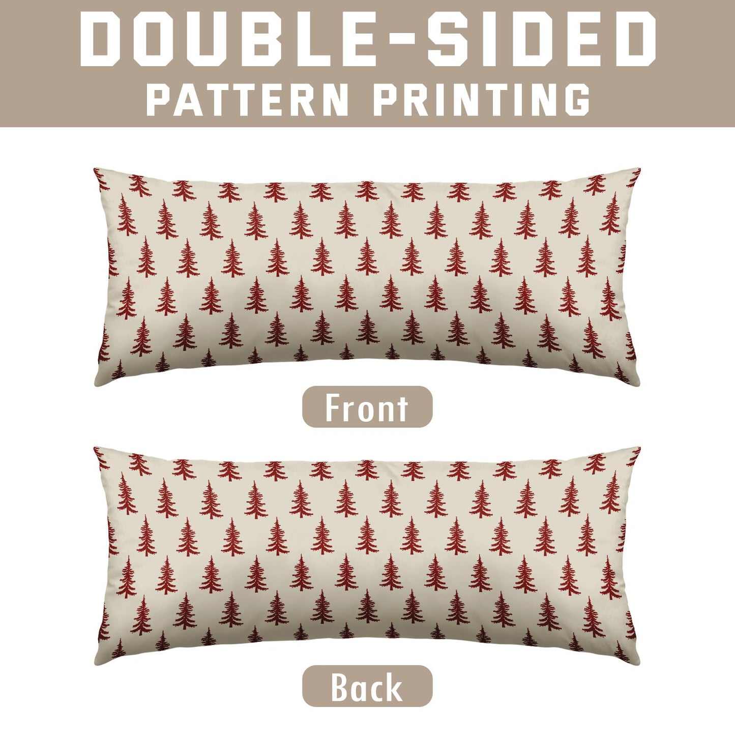 Christmas Pillow Cover 14x36 Inch Red Cream Tree Xmas Holiday Print Decorative Long Throw Pillowcases Outdoor Winter Seasonal Rustic Farmhouse Lumbar Rectangle Cushion Case Decor for Couch Sofa Bed